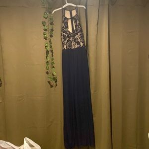 Blue & cream floral homecoming/prom dress